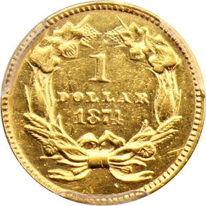 image for: 1874 G$1 PCGS AU Detail (Tooled)
