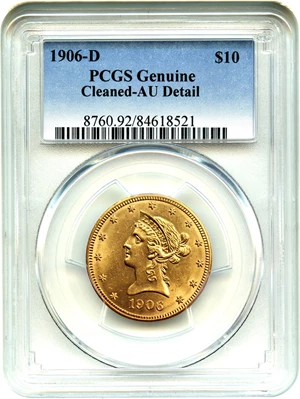 image for: 1906-D $10 PCGS AU Detail (Cleaned)