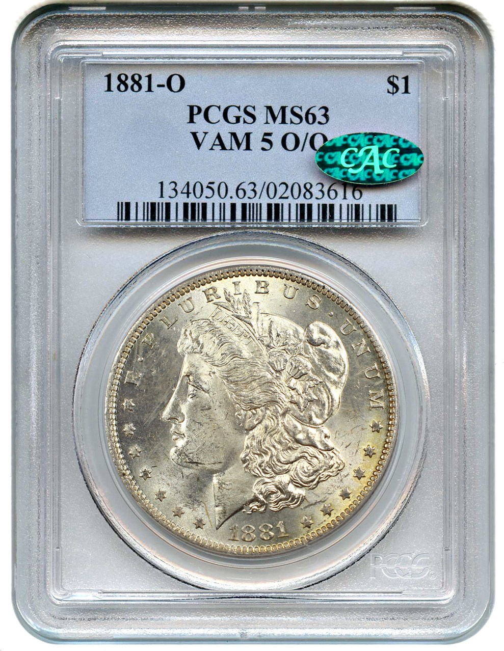 image for: 1881-O $1 PCGS/CAC MS63 (VAM-5, O/O)