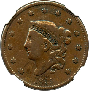 image for: 1835 1c NGC VF Details (Obv Scratches, Head of 1836)