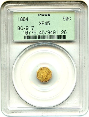 image for: 1864 Cal. Gold 50c PCGS XF45 (BG-917, OGH)