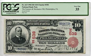 image for: FR. 613 1902 Third Charter Period 1st Issue Red Seal $10 PCGS Very Fine 35
