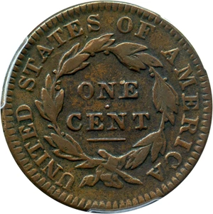 image for: 1834 1c PCGS VF Details (Environmental Damage, Small 8, Large Stars, Medium Letters)