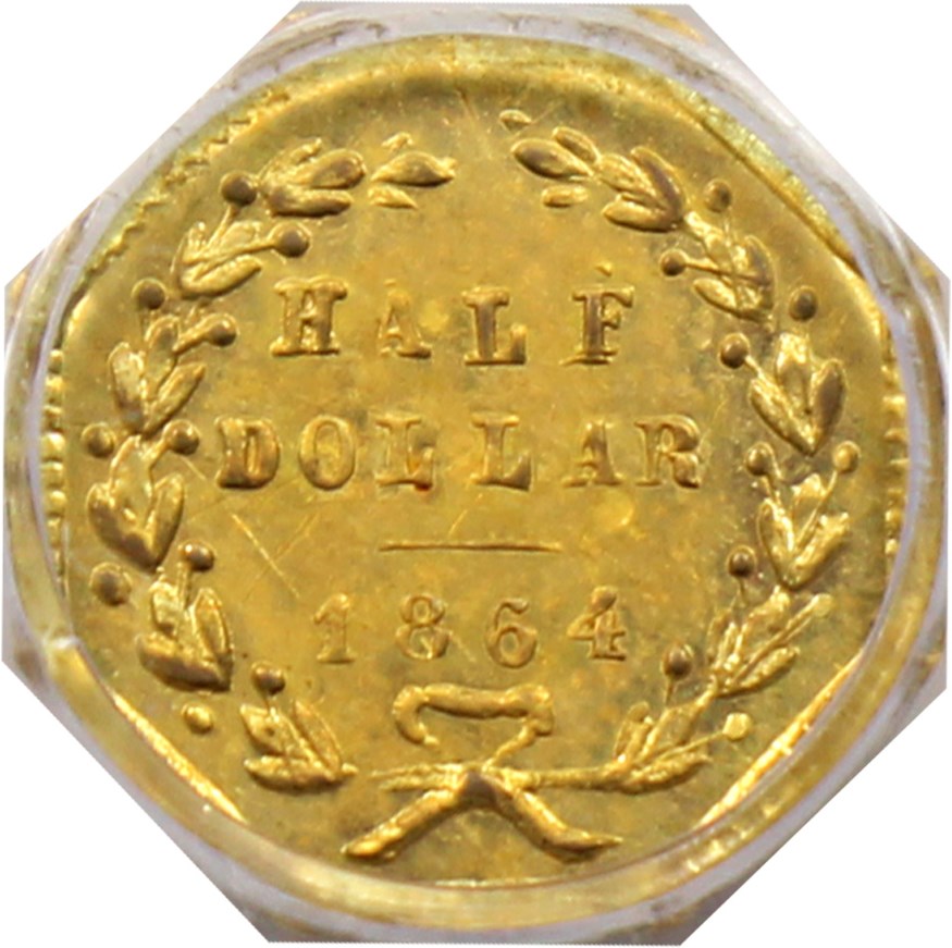 image for: 1864 Cal. Gold 50c PCGS MS62 (BG-918, OGH)