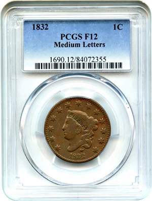 image for: 1832 1c PCGS F12 (Medium Letters)
