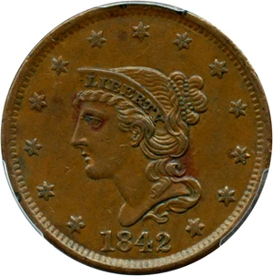 image for: 1842 1c PCGS AU50 (Large Date)