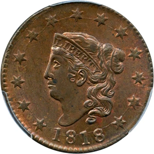 image for: 1818 1c PCGS/CAC MS63 RB (Newcomb 8)