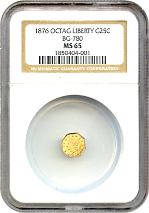 image for: 1876 Cal. Gold 25c NGC MS65 (BG-780)