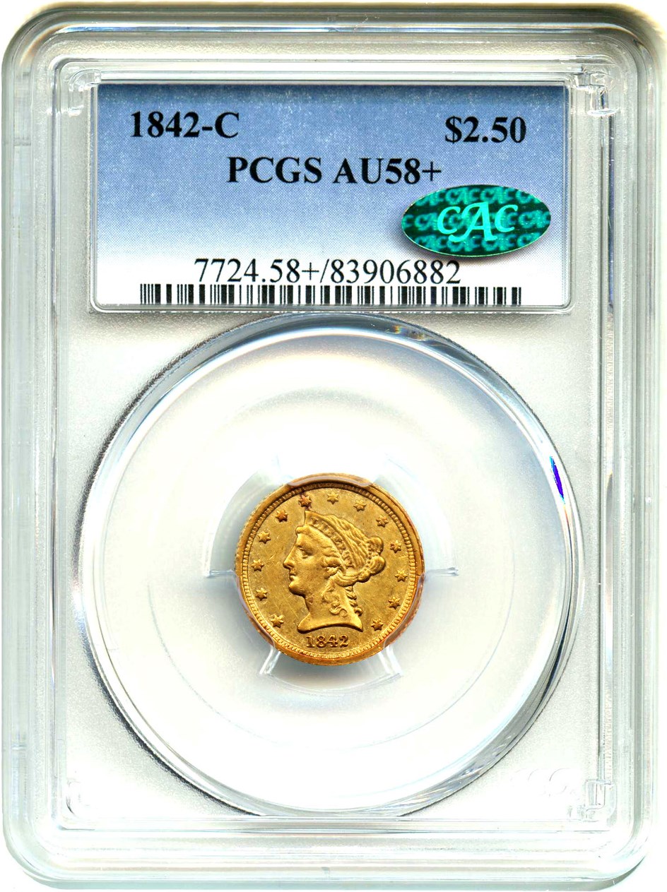 image for: 1842-C $2 1/2 PCGS/CAC AU58+
