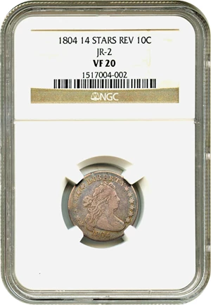 image for: 1804 10c NGC VF20 (14 Stars Reverse, JR-2)