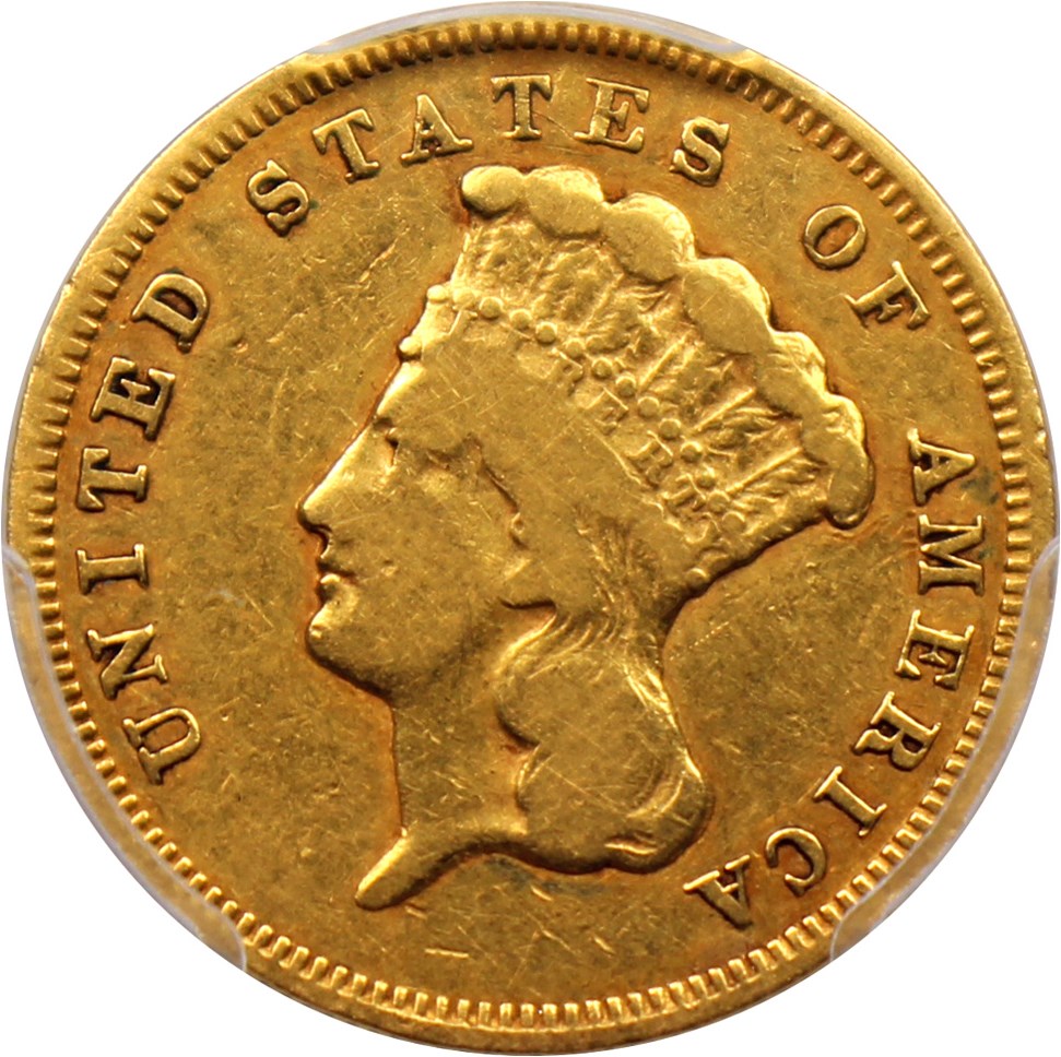 image for: 1857-S $3 PCGS F12