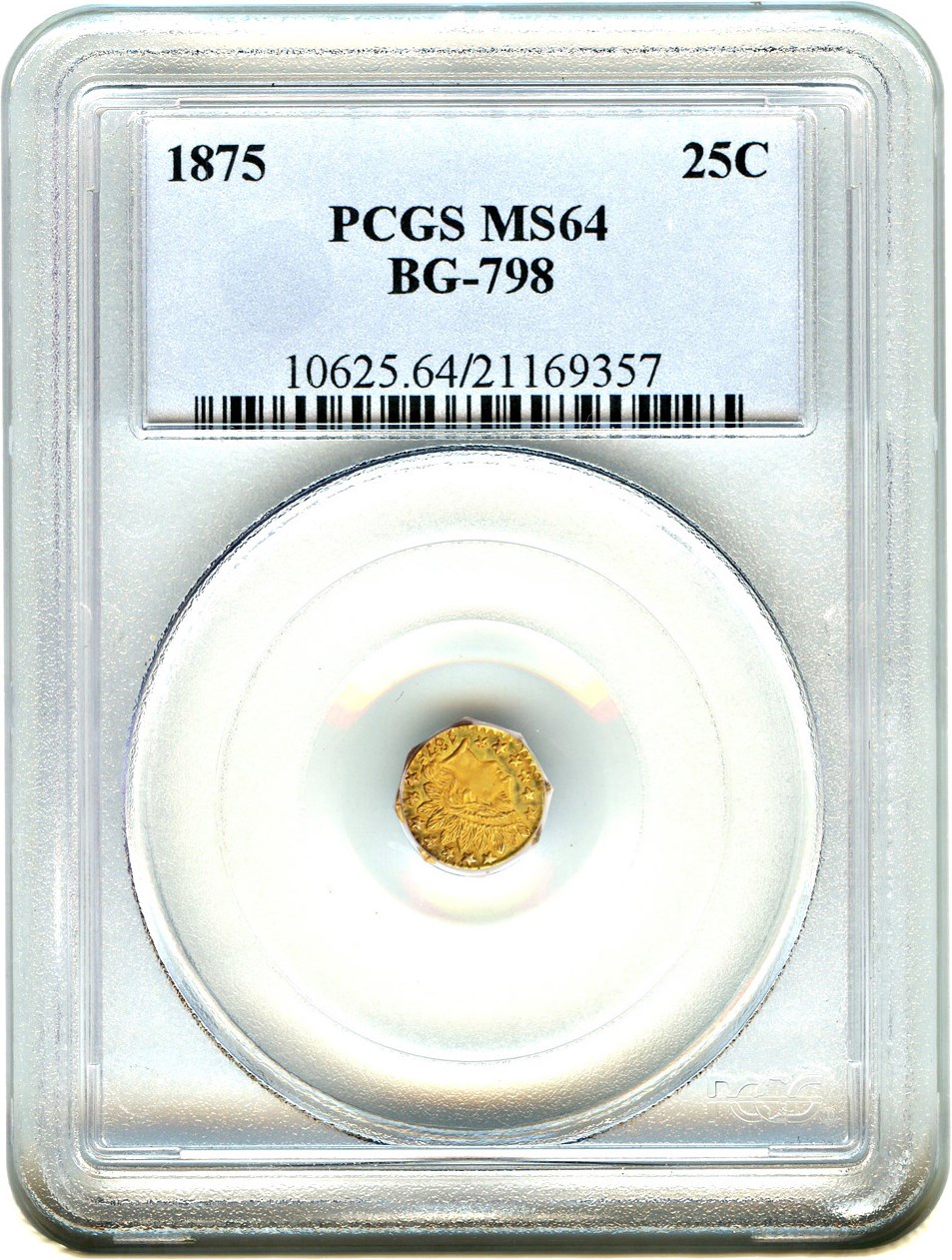 image for: 1875 Cal. Gold 25c PCGS MS64 (BG-798)