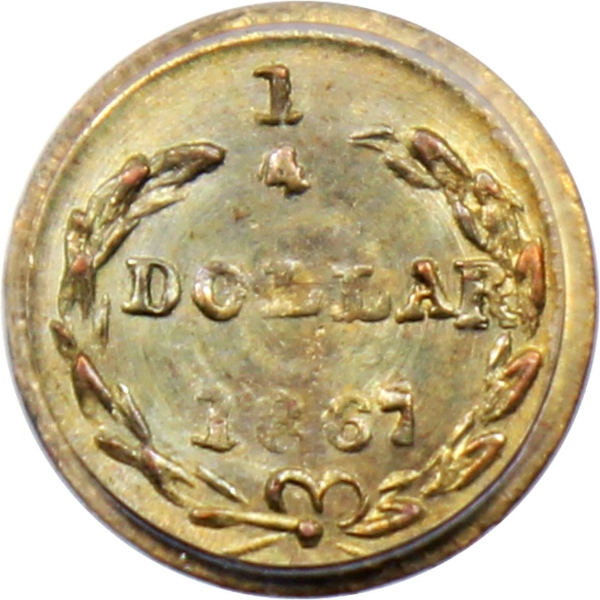 image for: 1867 Cal. Gold 25c PCGS MS65 (BG-805)