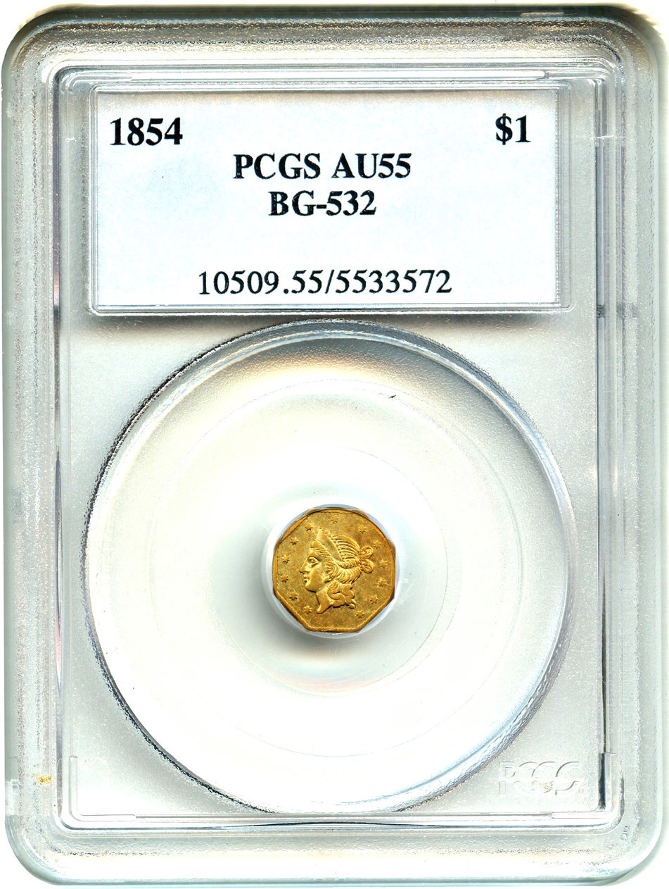image for: 1854 Cal. Gold $1 PCGS AU55 (BG-532)