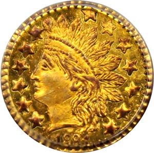 image for: 1881 Cal. Gold 25c PCGS MS63 (BG-887, OGH)