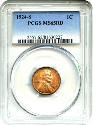 image for: 1924-S 1c PCGS MS65 RD