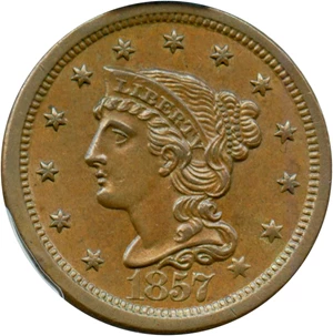 image for: 1857 1c PCGS MS64 BN (Large Date)