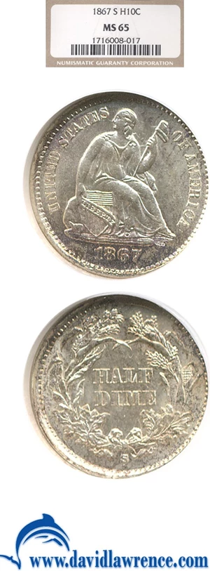 image for: 1867-S H10c NGC MS65