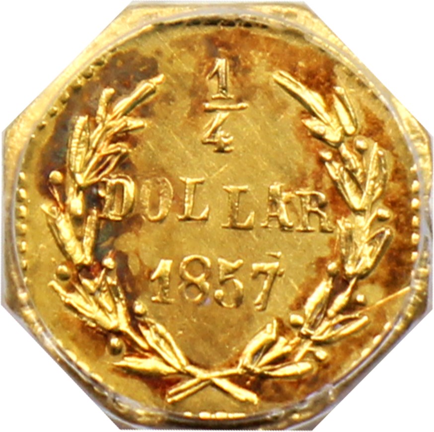image for: 1857 Cal. Gold 25c PCGS MS63 (BG-1301)
