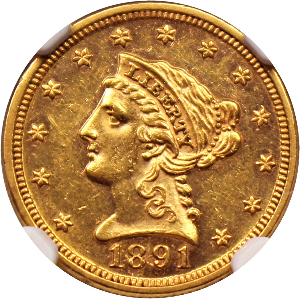 image for: 1891 $2 1/2 NGC MS61 (Double Die Reverse)