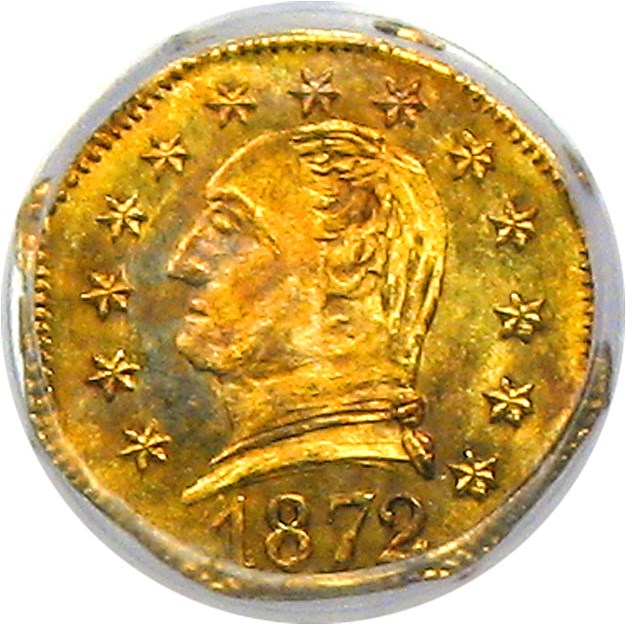 image for: 1872 Cal. Gold 25c PCGS MS64 (BG-722 W H, OGH)