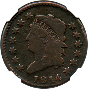 image for: 1814 1c NGC VG Details (S-294, Corrosion, Crosslet 4)