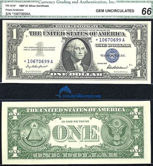 image for: Fr.1619* 1957 $ 1 CGA Gem CU 66 *Star*