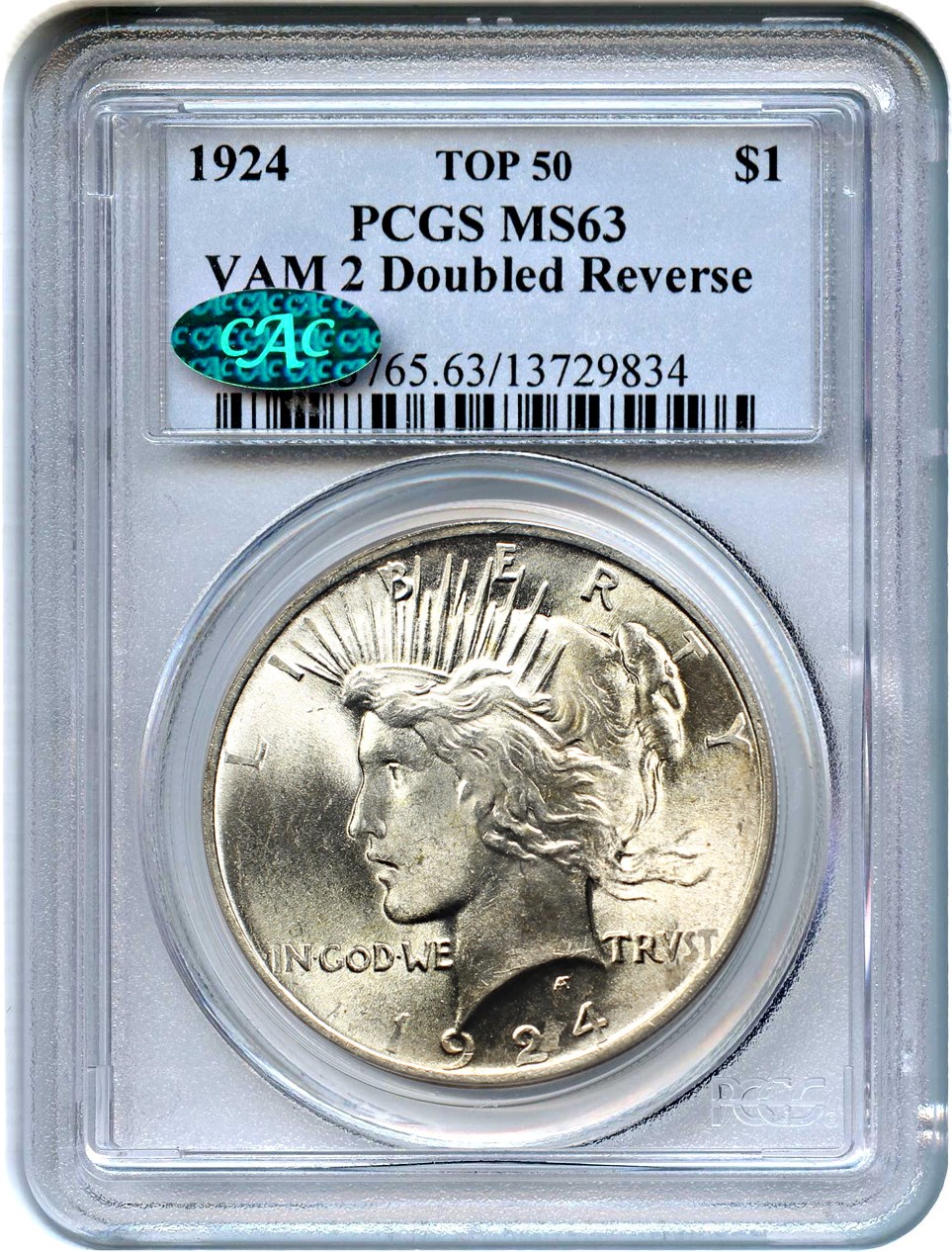 image for: 1924 $1 PCGS/CAC MS63 (VAM-2, Doubled Reverse)