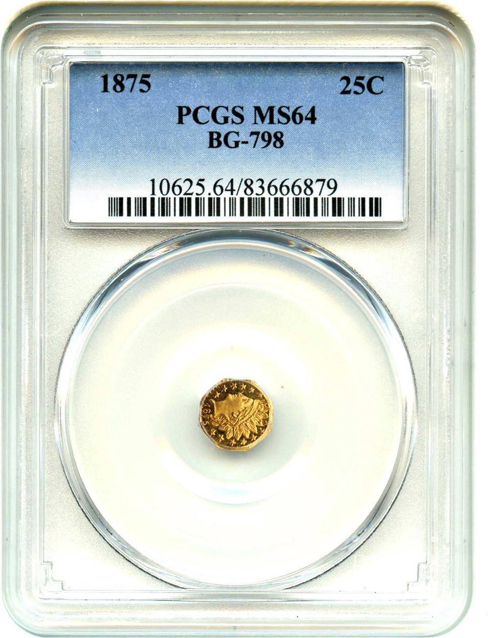 image for: 1875 Cal. Gold 25c PCGS MS64 (BG-798)