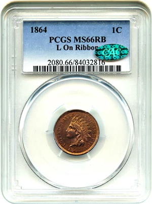 image for: 1864-L 1c PCGS/CAC MS66 RB (L on Ribbon)