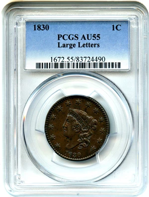 image for: 1830 1c PCGS AU55 (Large Letters)