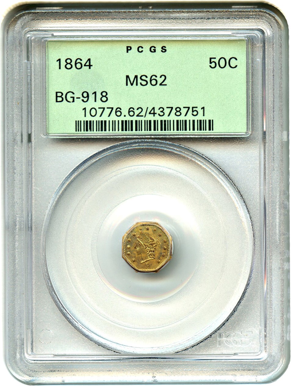 image for: 1864 Cal. Gold 50c PCGS MS62 (BG-918, OGH)