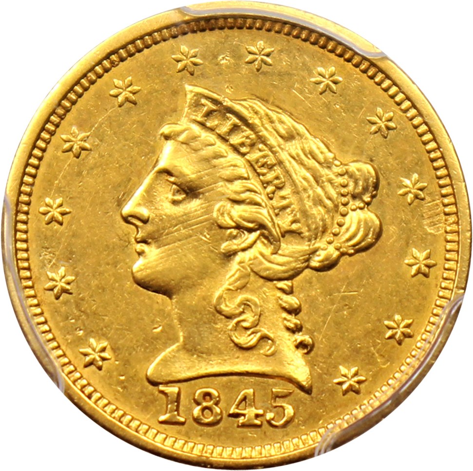 image for: 1845 $2 1/2 PCGS AU58