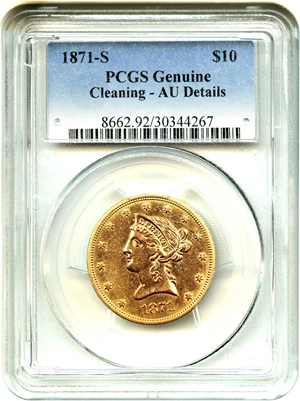image for: 1871-S $10 PCGS AU Details (Cleaning)