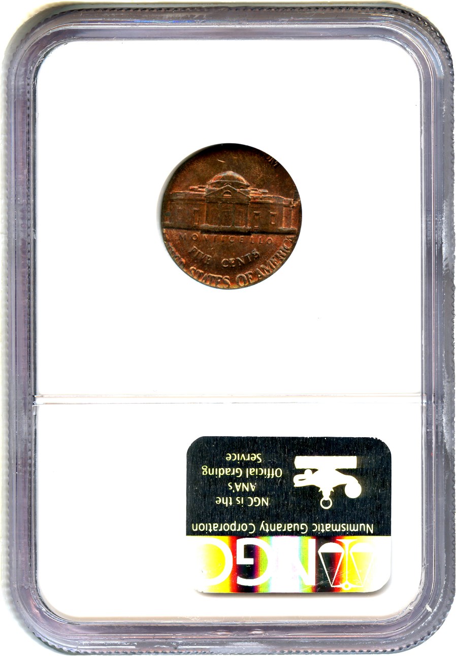 image for: Mint Error: 1975-D 5c NGC MS64 RB (Struck on 1c Planchet, 3.1 Grams)