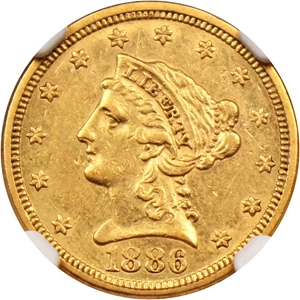 image for: 1886 $2 1/2 NGC AU53