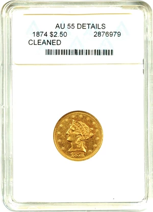 image for: 1874 $2 1/2 ANACS AU Details (Cleaned)