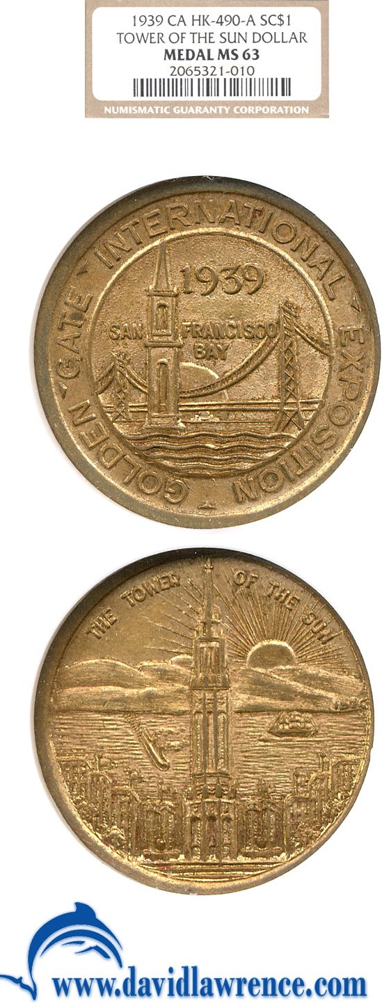 1939 SC$1 Golden Gate, Tower of the Sun, Bronze Gilt, HK-490a MS