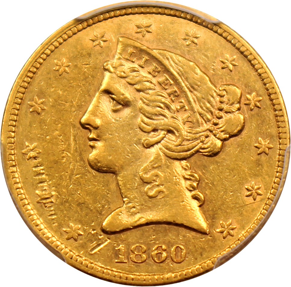 image for: 1860 $5 PCGS AU50