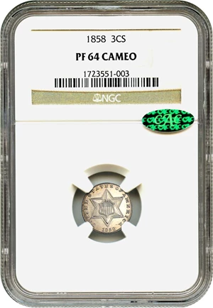 image for: 1858 3cS NGC/CAC Proof 64 CAM