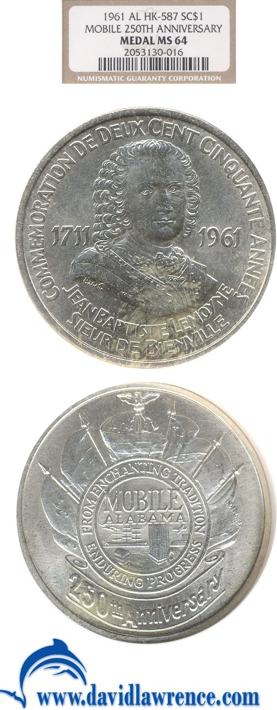 image for: 1961 SC$1 Mobile 250th Anniversary Medal NGC MS64 (AL HK-587)