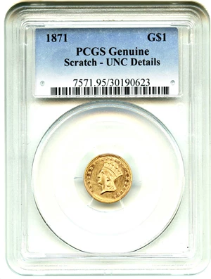 image for: 1871 G$1 PCGS UNC Details (Scratch)