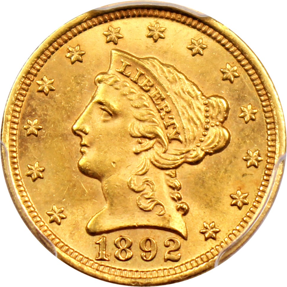 image for: 1892 $2 1/2 PCGS MS63