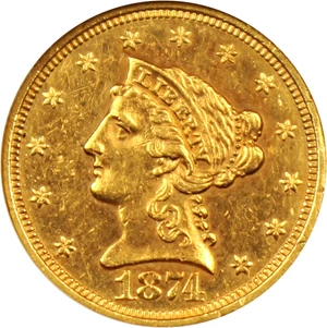 image for: 1874 $2 1/2 ANACS AU Details (Cleaned)