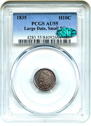 image for: 1835 H10c PCGS/CAC AU55 (Large Date, Small 5C)
