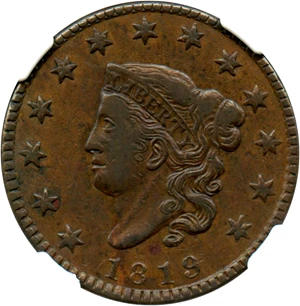 image for: 1819 1c NGC/CAC VF30 (Large Date)