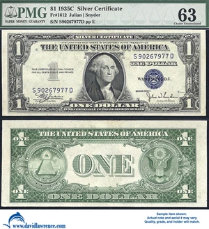 image for: Fr.1612 1935-C $ 1 PMG Choice CU 63