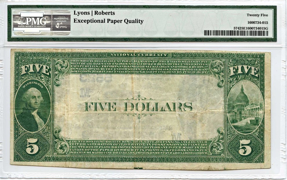 image for: FR. 574 1882 2nd Charter Period 3rd Issue Value Back $5 National Bank Note Celina, OH PMG Very Fine 25
