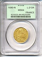 image for: France: 1690-N Louis D'or PCGS MS64 (KM 278.11)