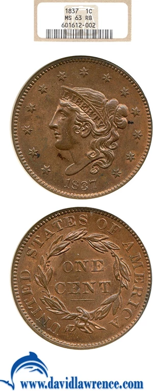 image for: 1837 1c NGC MS63 RB